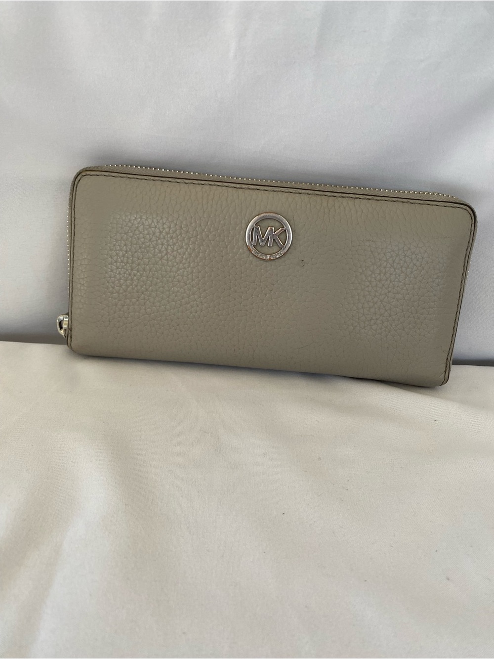 Michael Kors Pebbled Leather Zip Wallet in a Warm Gray